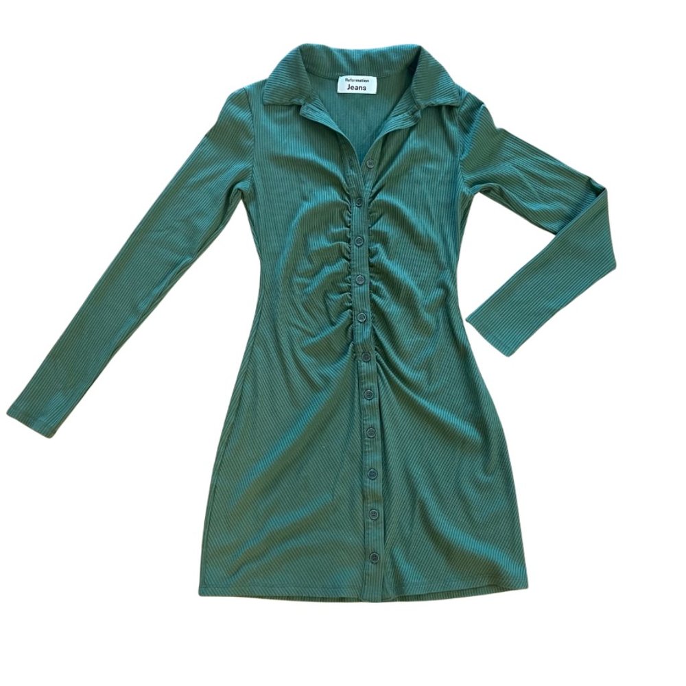 Reformation Ribbed Knit Mini Shirt Dress